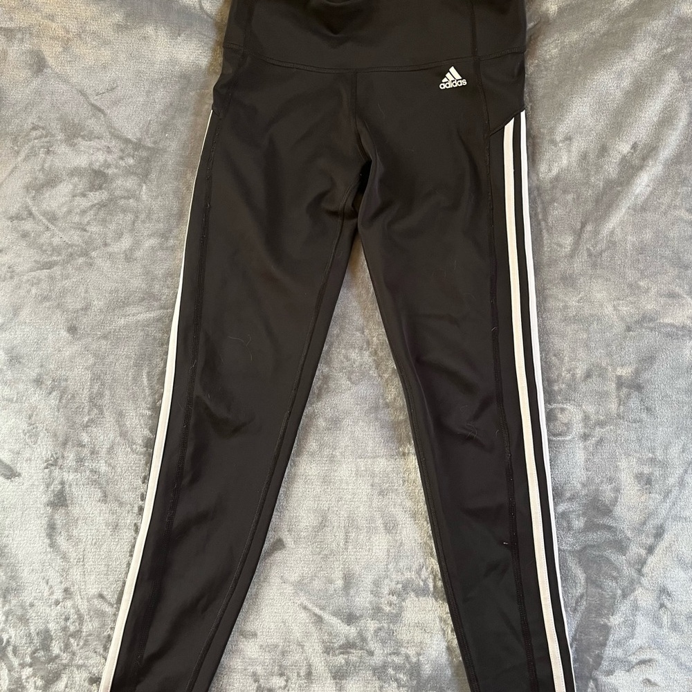Adidas Black Leggings w/ White Stripes